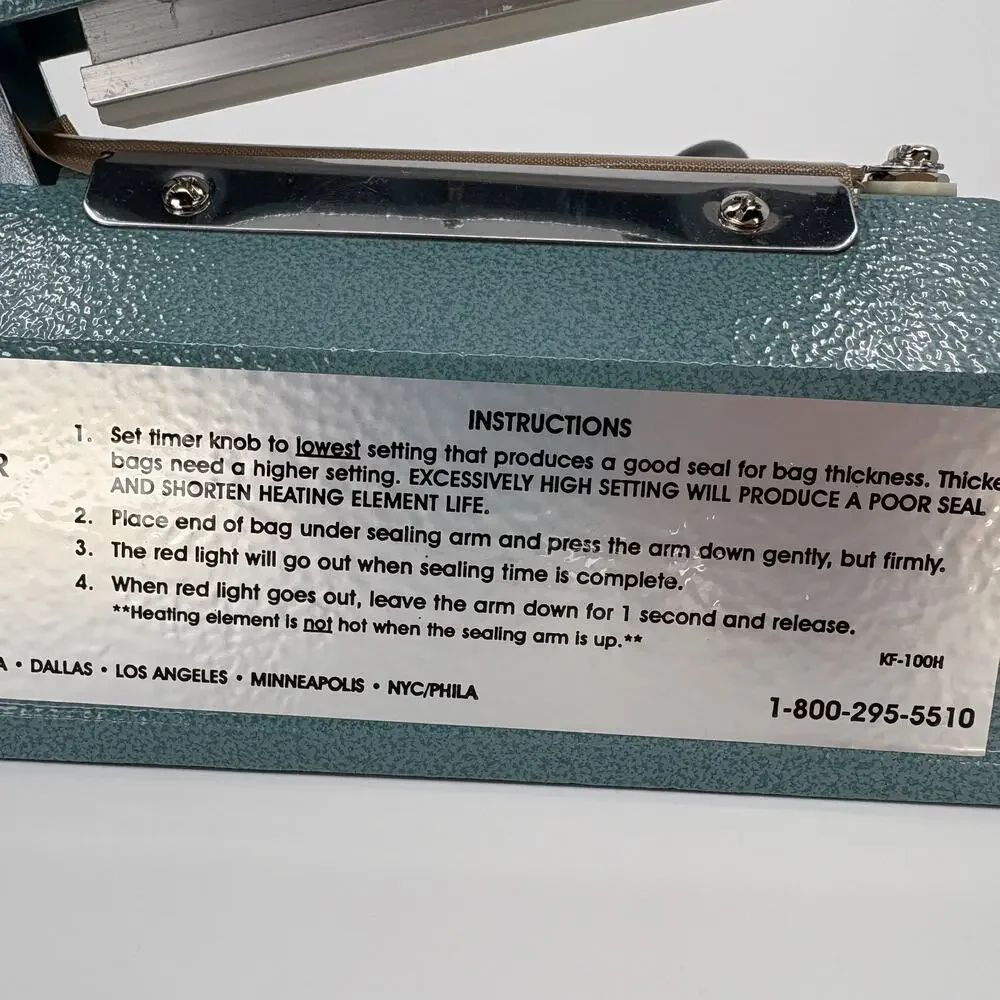 Uline H-458 4 Inch Impulse Sealer 120V 160W Plastic Bag Heat Sealer Powers on